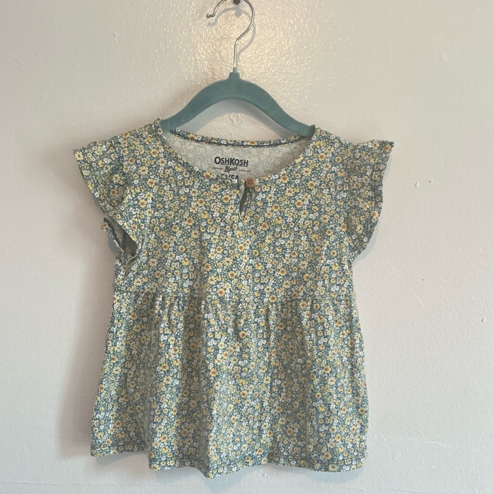 OshKosh B'gosh Blue and Yellow Floral Blouse with Ruffle Sleeves